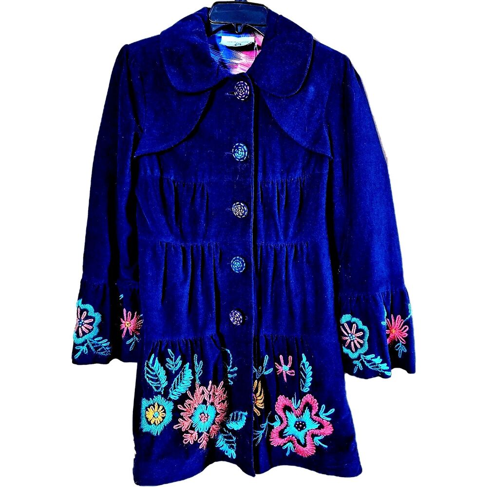 Judith March Womens Coat Embroidered Floral Boho Blend Colorful Medium